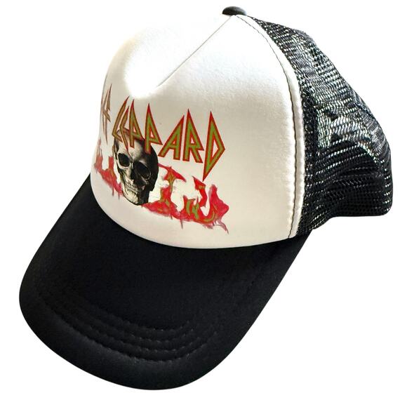 Def Leppard Flaming Skull Logo SnapBack Trucker Hat Mens OS - Grunge Rock Casual - Picture 2 of 10